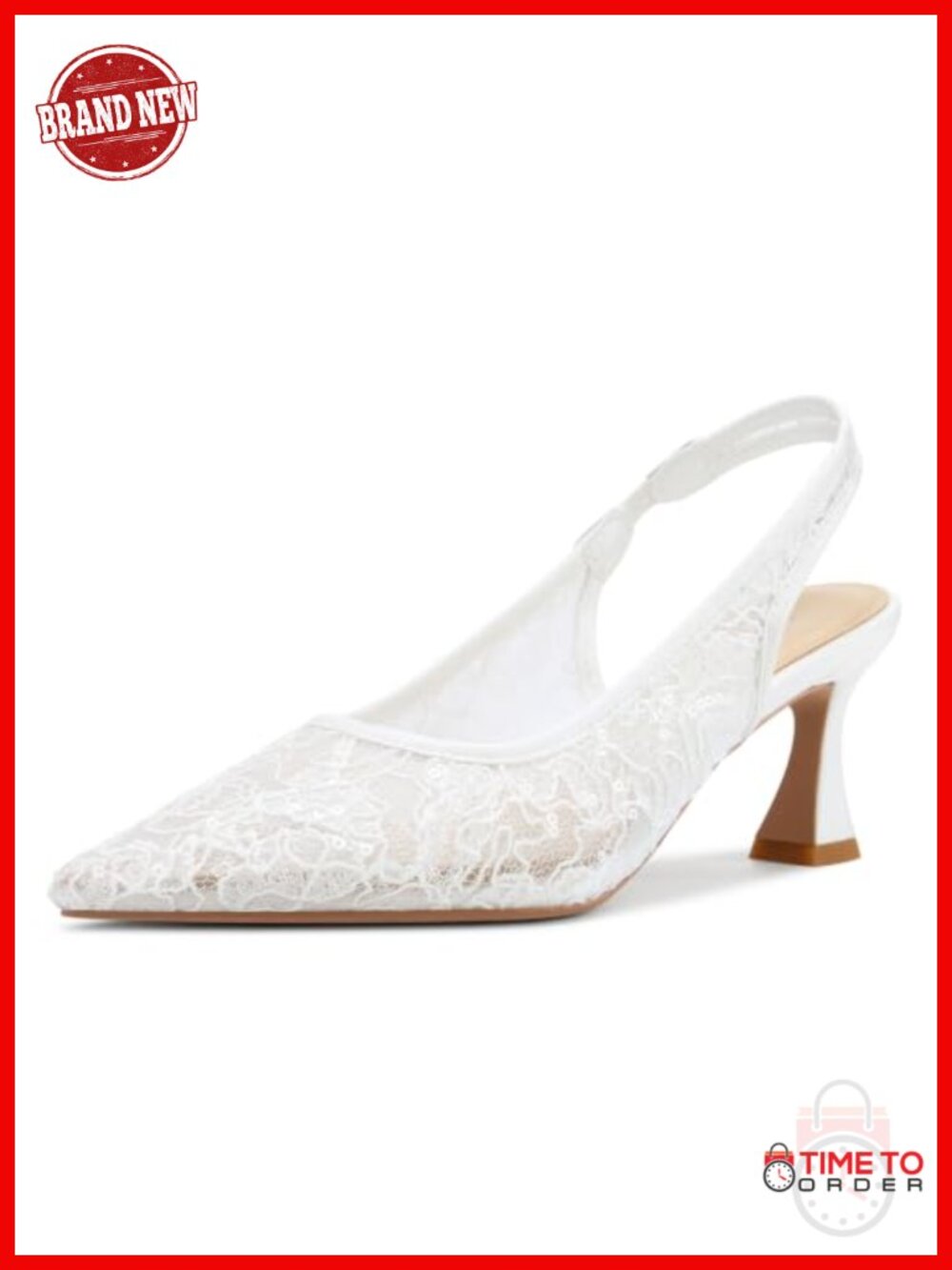 Aachcol Womens Lace Mesh Slingback Heels Pointed Toe Kitten Heel Wedding Pumps